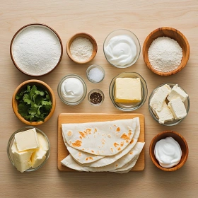 Step-by-step preparation of Creamy White Chicken Enchiladas showing ingredients and initial cooking steps