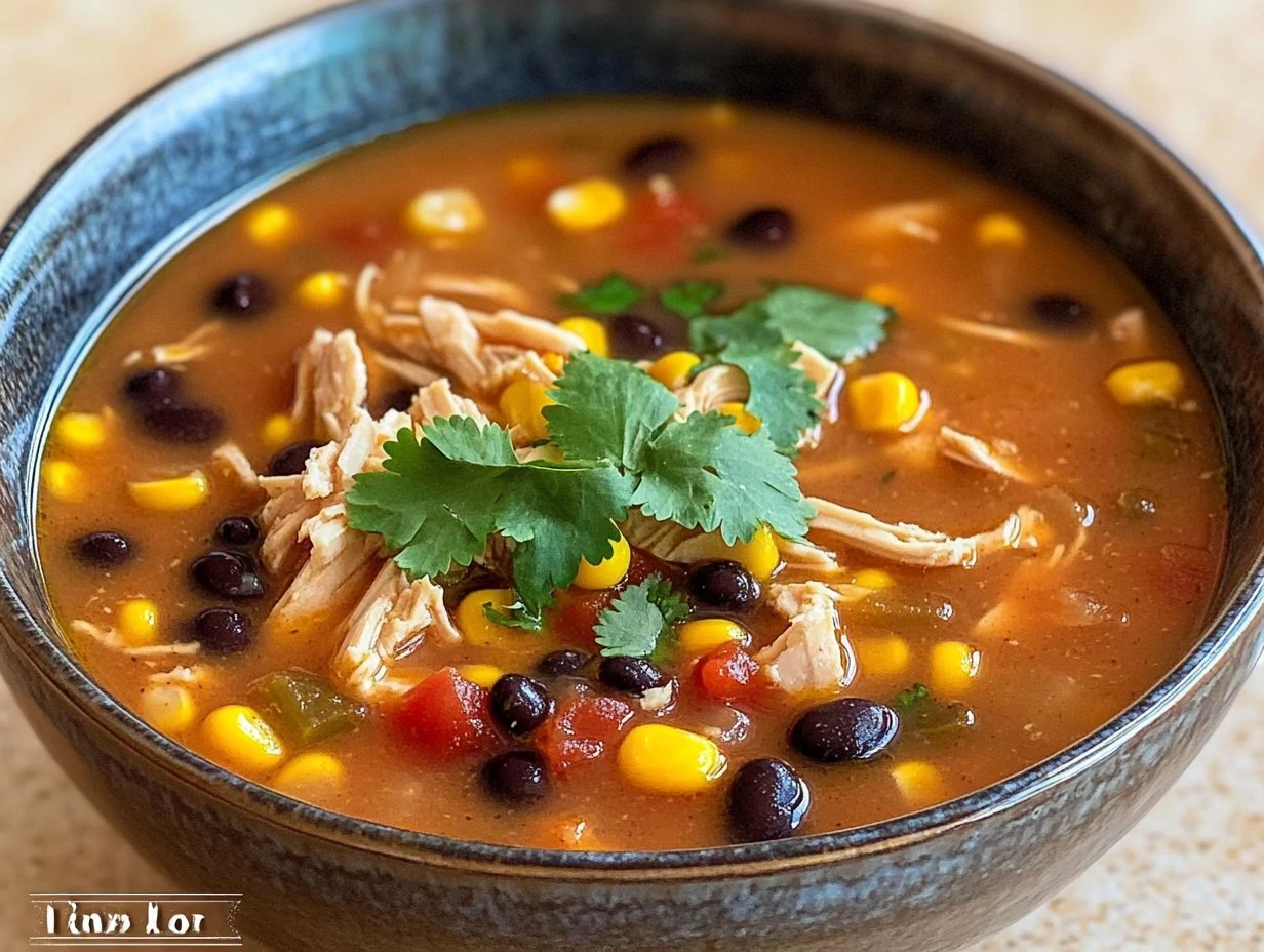 Perfectly cooked Classic Chicken Tortilla Soup served and ready to eat - final result