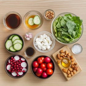 Step-by-step preparation of Vibrant Spring Mix Salad Delight showing ingredients and initial cooking steps
