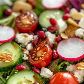 Close-up of Vibrant Spring Mix Salad Delight showing texture, layers, and glossy finish