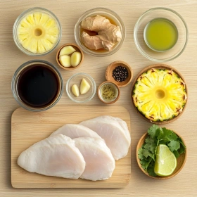 Step-by-step preparation of Grilled Hawaiian Chicken Delight showing ingredients and initial cooking steps