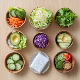 Step-by-step preparation of Fresh Vegetable Spring Rolls showing ingredients and initial cooking steps