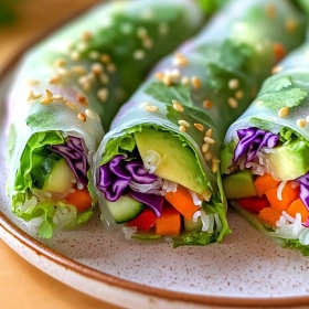 Close-up of Fresh Vegetable Spring Rolls showing texture, layers, and glossy finish