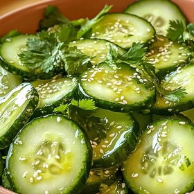 Close-up of Honey Lime Cucumber Salad showing texture, layers, and glossy finish