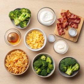 Step-by-step preparation of Fresh Broccoli Pasta Salad showing ingredients and initial cooking steps