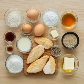 Step-by-step preparation of Crispy Hot Honey Chicken showing ingredients and initial cooking steps