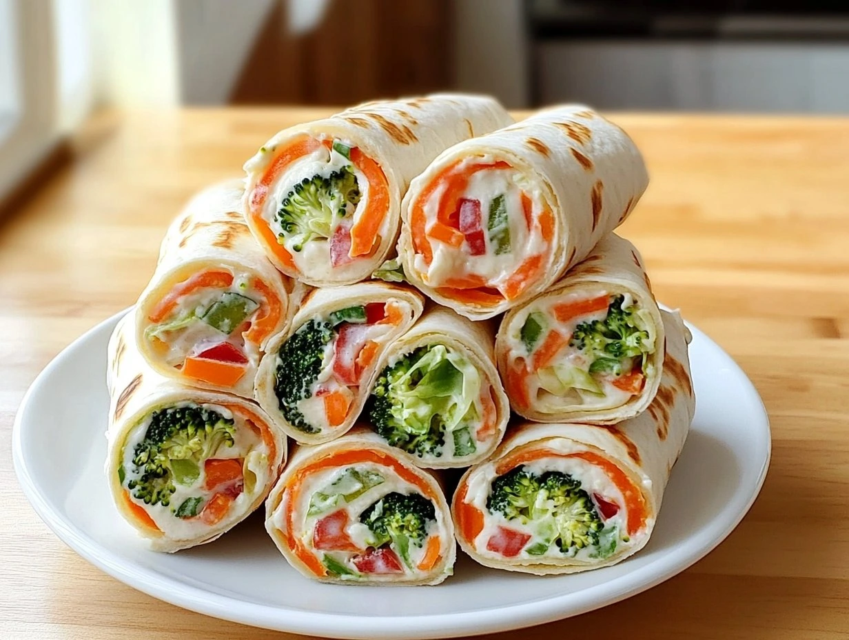 Perfectly cooked Creamy Vegetable Tortilla Roll Ups served and ready to eat - final result