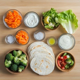 Step-by-step preparation of Creamy Vegetable Tortilla Roll Ups showing ingredients and initial cooking steps