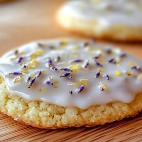 Close-up of Lemon Lavender Sugar Cookies showing texture, layers, and glossy finish