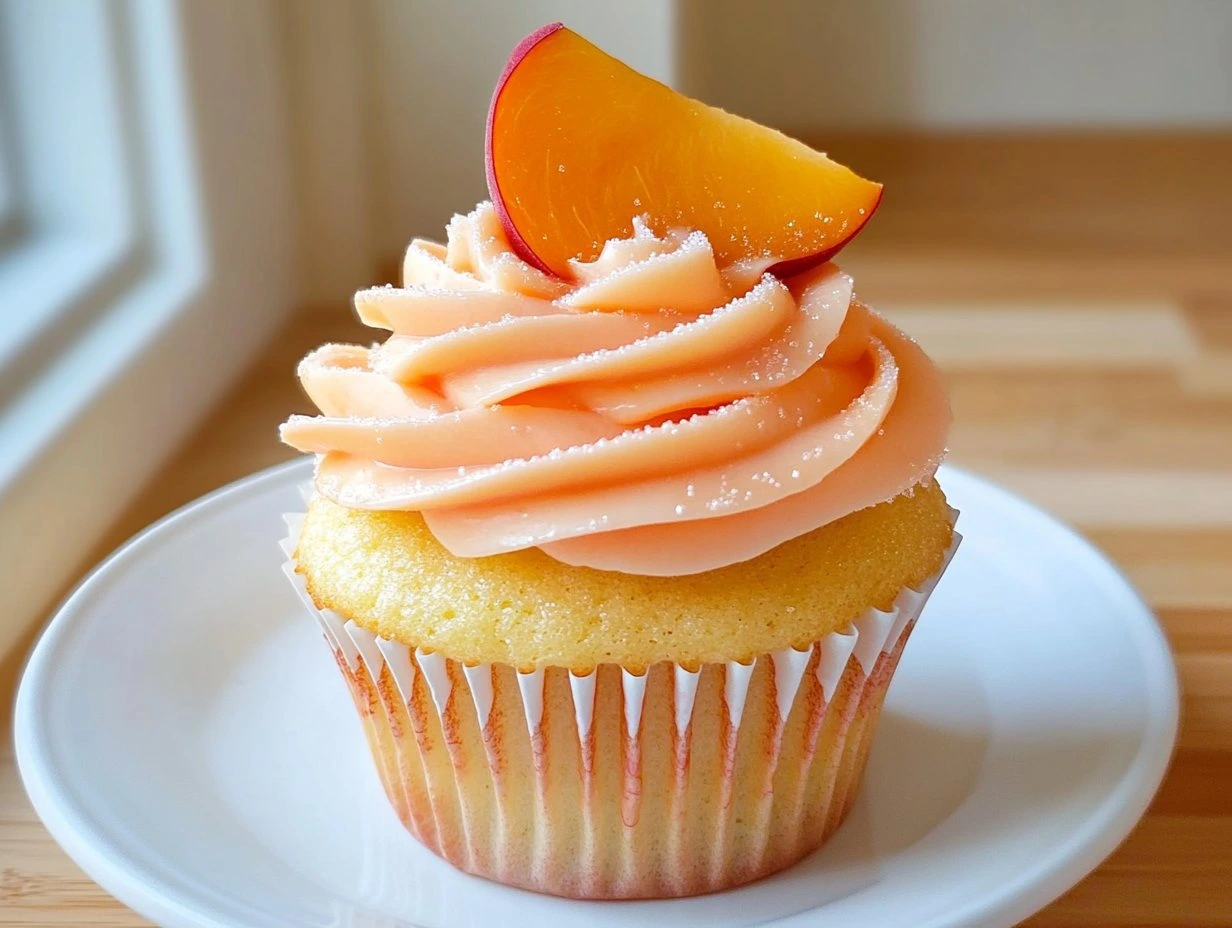 Perfectly cooked Peach Bellini Cupcakes served and ready to eat - final result