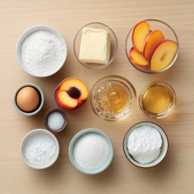 Step-by-step preparation of Peach Bellini Cupcakes showing ingredients and initial cooking steps