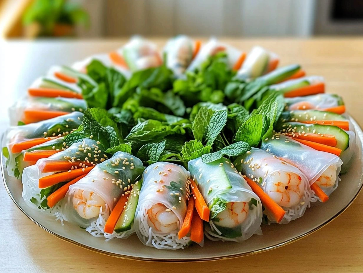 Perfectly cooked Fresh Summer Spring Rolls served and ready to eat - final result