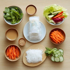 Step-by-step preparation of Fresh Summer Spring Rolls showing ingredients and initial cooking steps