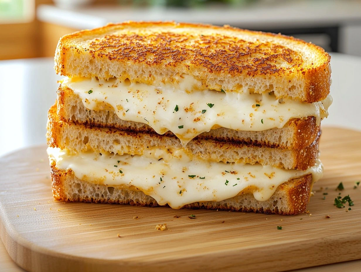 Perfectly cooked 15-Minute Garlic Bread Grilled Cheese served and ready to eat - final result