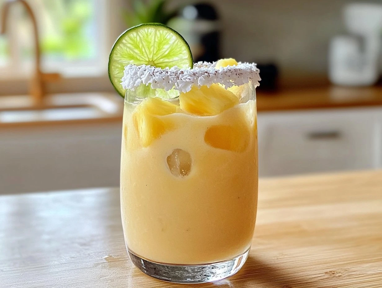 Perfectly cooked Tropical Non Alcoholic Piña Colada Punch served and ready to eat - final result