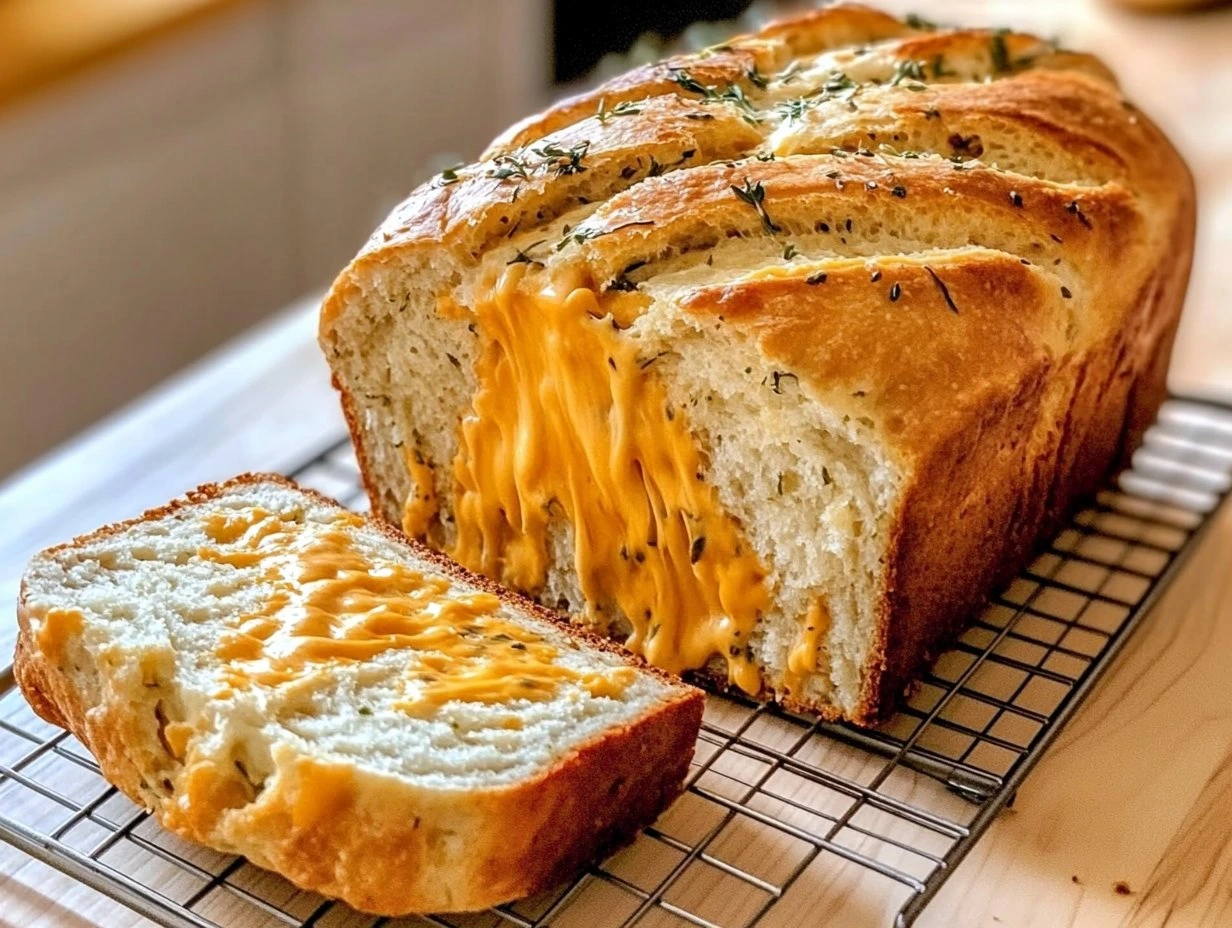 Perfectly cooked Soft Garlic Herb Cheddar Cheese Bread served and ready to eat - final result