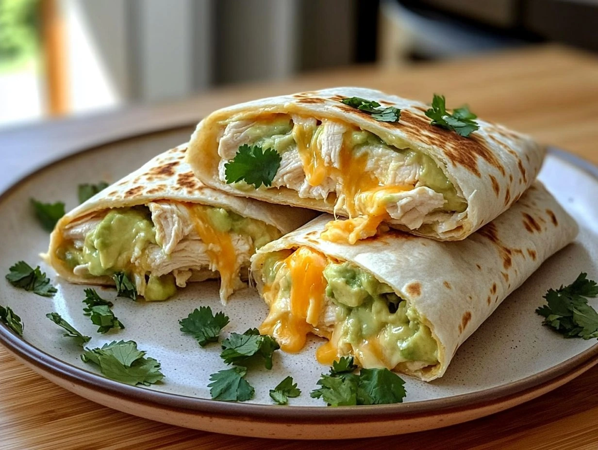Perfectly cooked Chicken Avocado Ranch Burritos served and ready to eat - final result