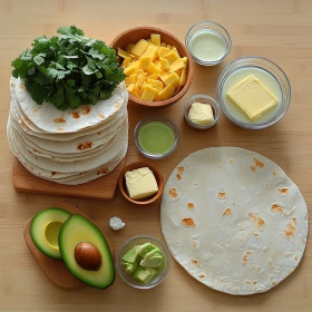 Step-by-step preparation of Chicken Avocado Ranch Burritos showing ingredients and initial cooking steps