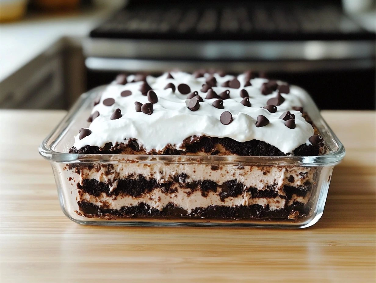 Perfectly cooked Chocolate Lasagna Dessert served and ready to eat - final result