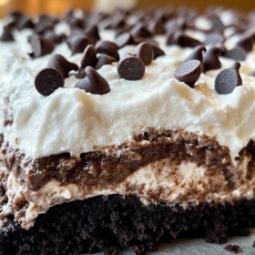 Close-up of Chocolate Lasagna Dessert showing texture, layers, and glossy finish