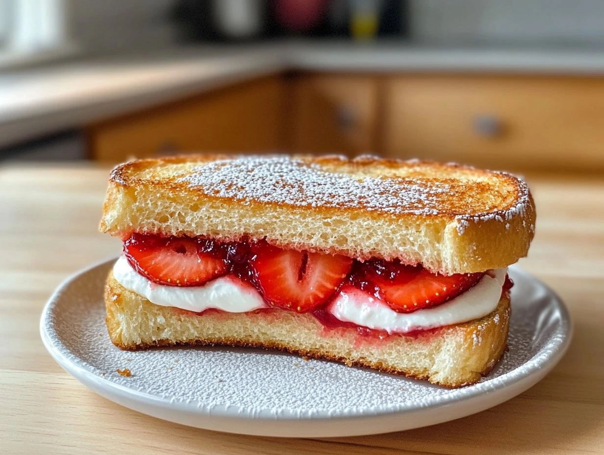 Perfectly cooked Strawberry Cheesecake Sandwich served and ready to eat - final result