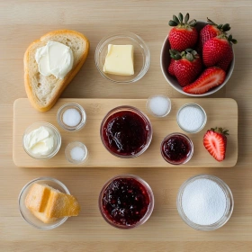 Step-by-step preparation of Strawberry Cheesecake Sandwich showing ingredients and initial cooking steps