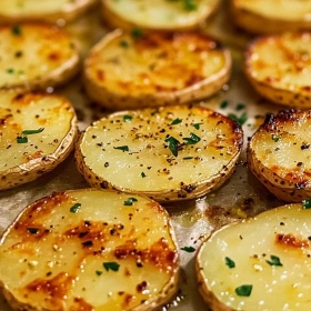 Close-up of Crispy Sliced Potatoes Recipe showing texture, layers, and glossy finish