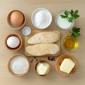 Step-by-step preparation of Longhorn Steakhouse Parmesan Chicken showing ingredients and initial cooking steps