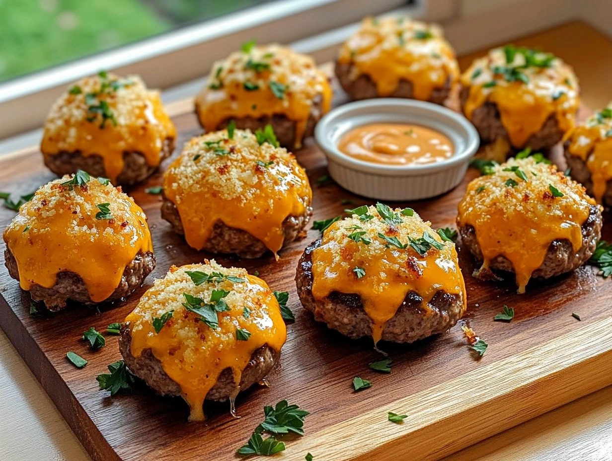 Perfectly cooked Cheesy Garlic Parmesan Burger Bites served and ready to eat - final result