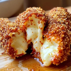 Close-up of Nashville Hot Mozzarella Sticks showing texture, layers, and glossy finish