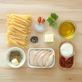 Step-by-step preparation of Irresistible Marry Me Chicken Pasta showing ingredients and initial cooking steps