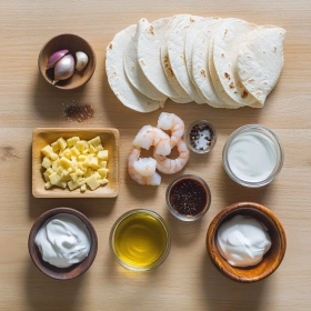 Step-by-step preparation of Creamy Shrimp Enchiladas showing ingredients and initial cooking steps