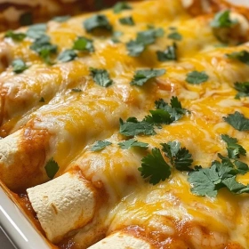 Close-up of Creamy Shrimp Enchiladas showing texture, layers, and glossy finish