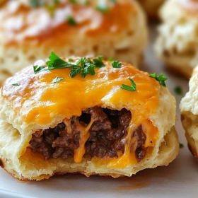 Close-up of Cheesy Beef Filled Bites showing texture, layers, and glossy finish