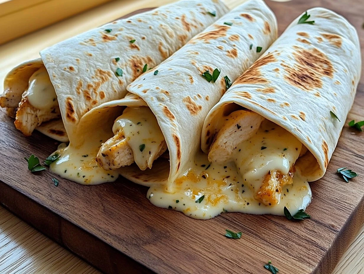 Perfectly cooked Cheesy Garlic Chicken Wraps served and ready to eat - final result