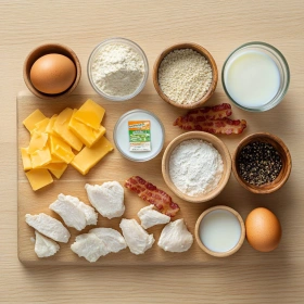 Step-by-step preparation of Bacon Wrapped Cheddar Ranch Chicken Bites showing ingredients and initial cooking steps