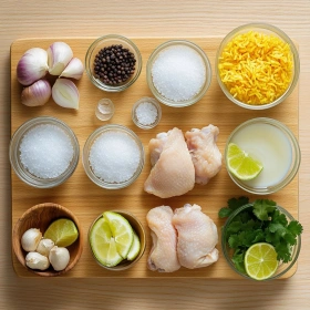 Step-by-step preparation of Creamy Coconut Chicken Rice Bowl showing ingredients and initial cooking steps