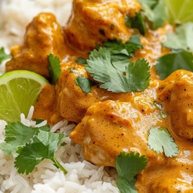 Close-up of Creamy Coconut Chicken Rice Bowl showing texture, layers, and glossy finish