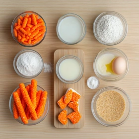 Step-by-step preparation of Hot Cheeto Mozzarella Sticks showing ingredients and initial cooking steps