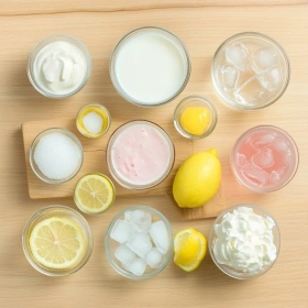 Step-by-step preparation of Whipped Pink Lemonade Fizz showing ingredients and initial cooking steps