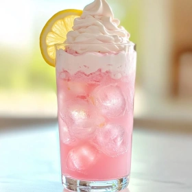 Close-up of Whipped Pink Lemonade Fizz showing texture, layers, and glossy finish