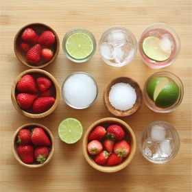 Step-by-step preparation of Strawberry Dirty Sprite Cocktail showing ingredients and initial cooking steps