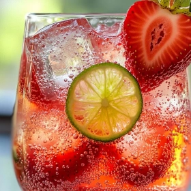 Close-up of Strawberry Dirty Sprite Cocktail showing texture, layers, and glossy finish