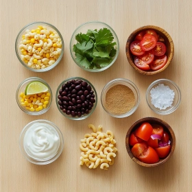 Step-by-step preparation of Mexican Macaroni Salad showing ingredients and initial cooking steps