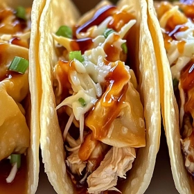 Close-up of Applebee's Chicken Wonton Tacos showing texture, layers, and glossy finish