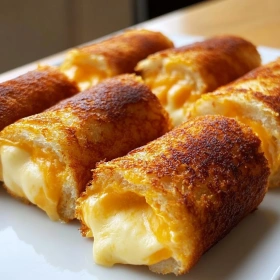 Close-up of Crispy Grilled Cheese Roll Ups showing texture, layers, and glossy finish