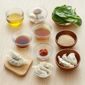 Step-by-step preparation of Cozy Potsticker Soup showing ingredients and initial cooking steps