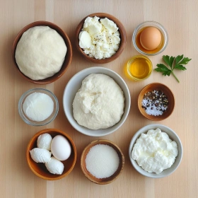 Step-by-step preparation of Air Fryer Calzones with Cheese showing ingredients and initial cooking steps