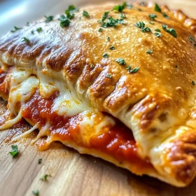 Close-up of Air Fryer Calzones with Cheese showing texture, layers, and glossy finish