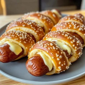 Soft Baked Cheesy Pretzel Dogs recipe